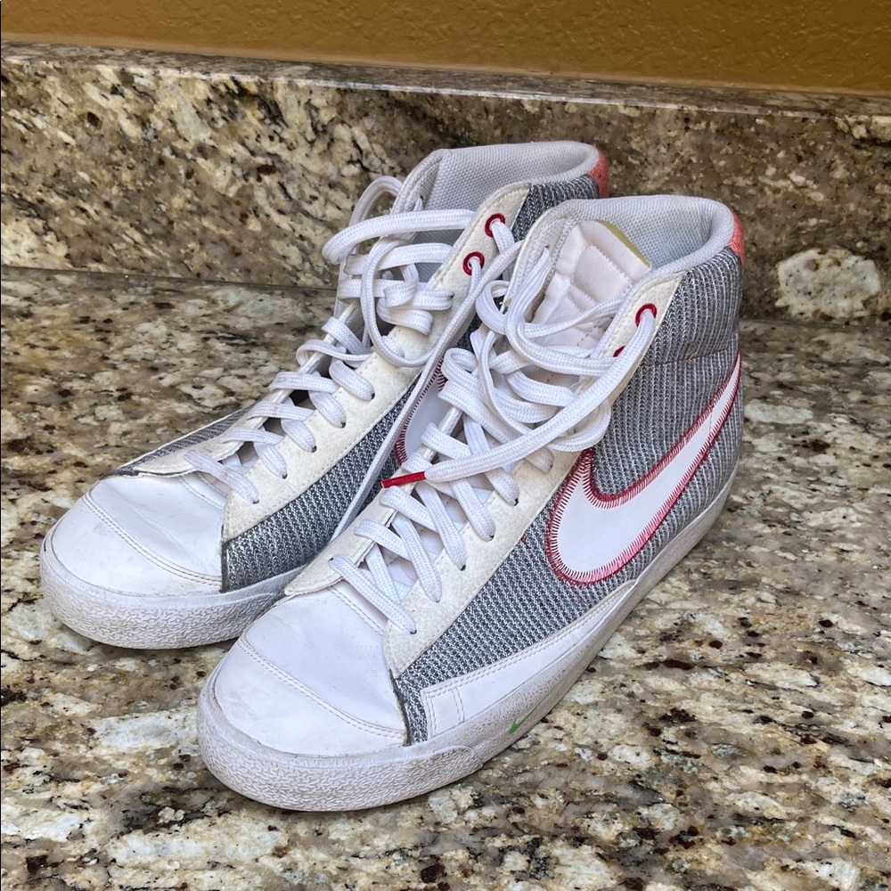 Nike Men’s High-Top Sneakers - White, Gray, and Red